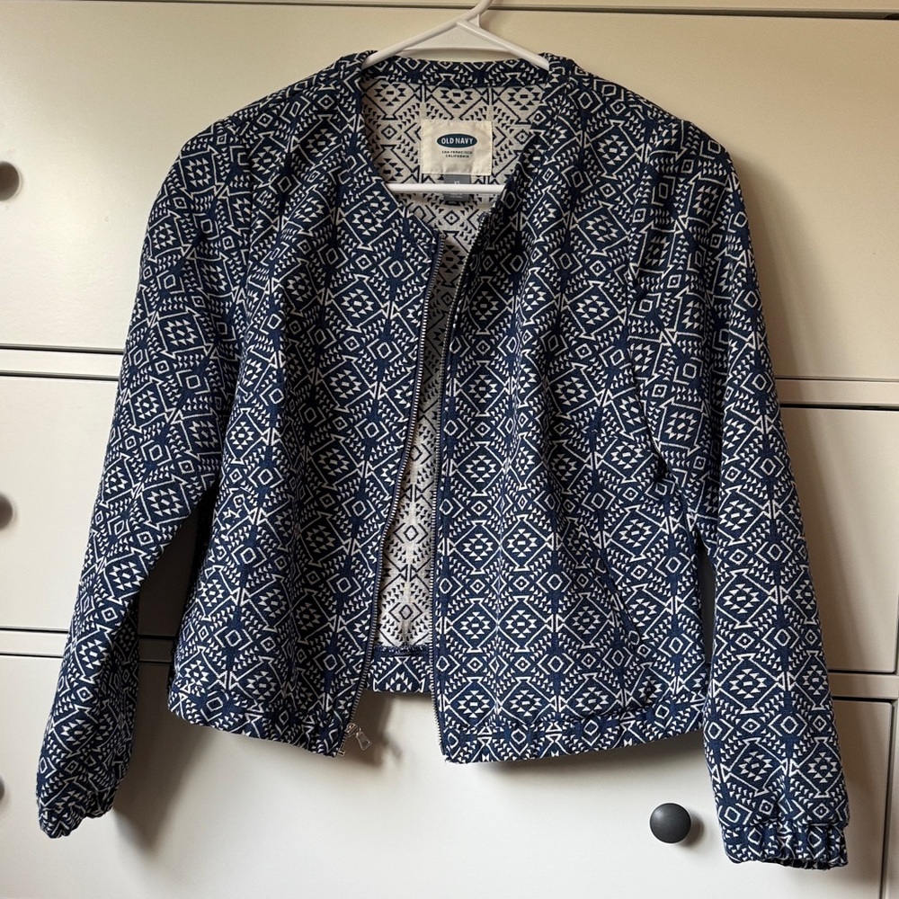 Old Navy Women's Navy Geometric Bomber Jacket
